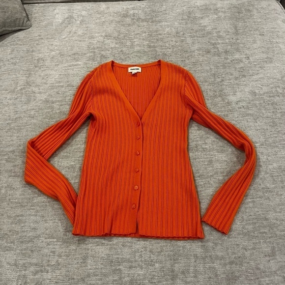 Open Edit Slim Fit Ribbed Cardigan Orange Safety Medium - Picture 3 of 4